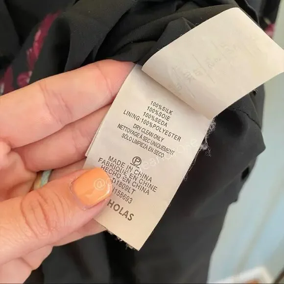 NICHOLAS Black Pink Floral Square Neck Long Balloon Sleeve Silk Maxi Dress 6 - Picture 7 of 14